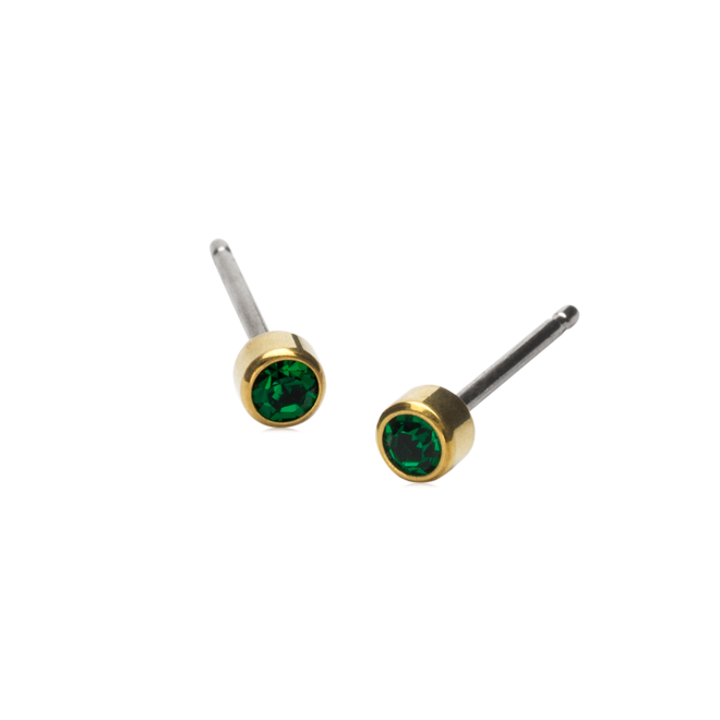 Oorsteker Blomdahl titanium gold plated 3 mm emerald