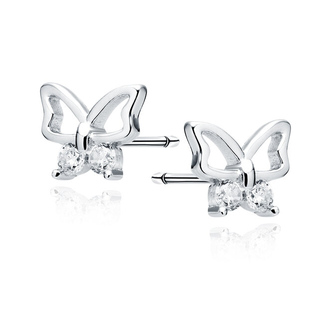 Zilveren oorbellen: Vlinders met zirkonia steentjes wit