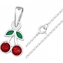 Zilveren halsketting: Kersjes met rode steentjes