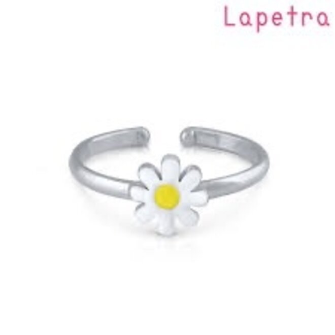 Zilveren kinderring: Verstelbare ring met witte bloem