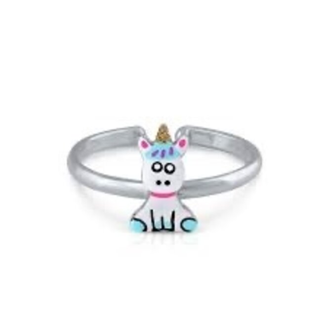 Zilveren kinderring: Verstelbare ring met zittende eenhoorn