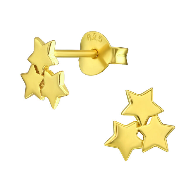Zilveren gold plated kinderoorbellen: Trio sterretjes