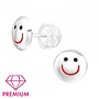 Zilveren kinderoorbellen: Stekers Smiley met veiligheids sluiting