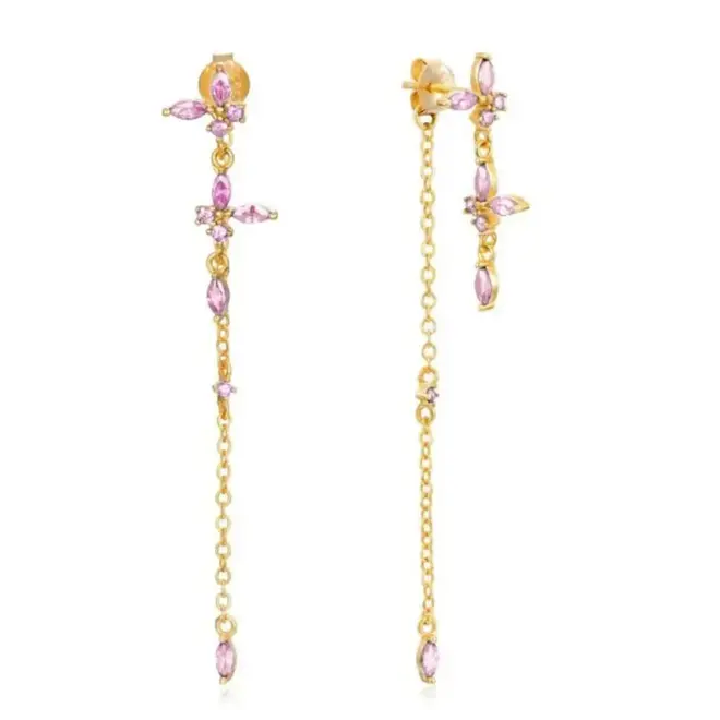 Gouden vlinder oorbellen in 925 sterling zilver, afgewerkt met kleurrijke zirkonia.