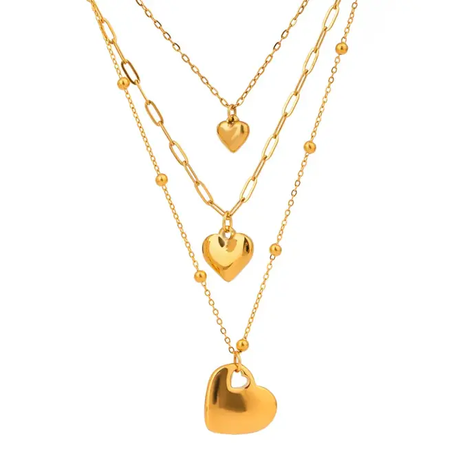 Ga voor een speelse, gelaagde look met deze roestvrijstalen ketting in drie lagen.