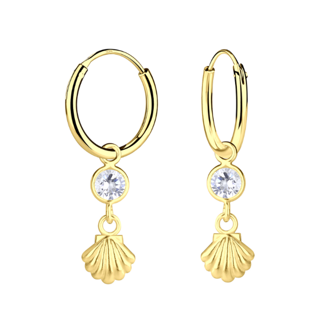 Goudkleurige schelp oorbellen met zirkonia – zomerse charme in verguld zilver