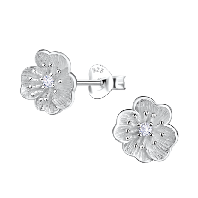 zilveren bloem oorstekers met cubic zirconia