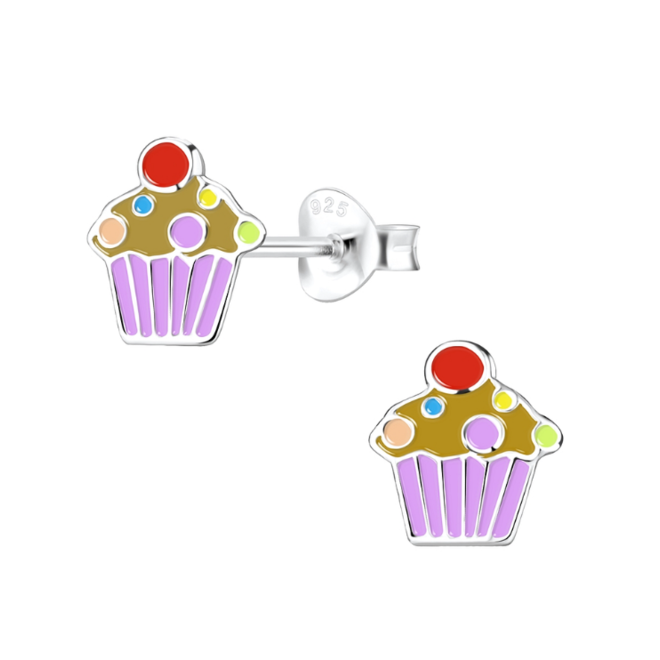 zilveren cupcake oorstekers met email