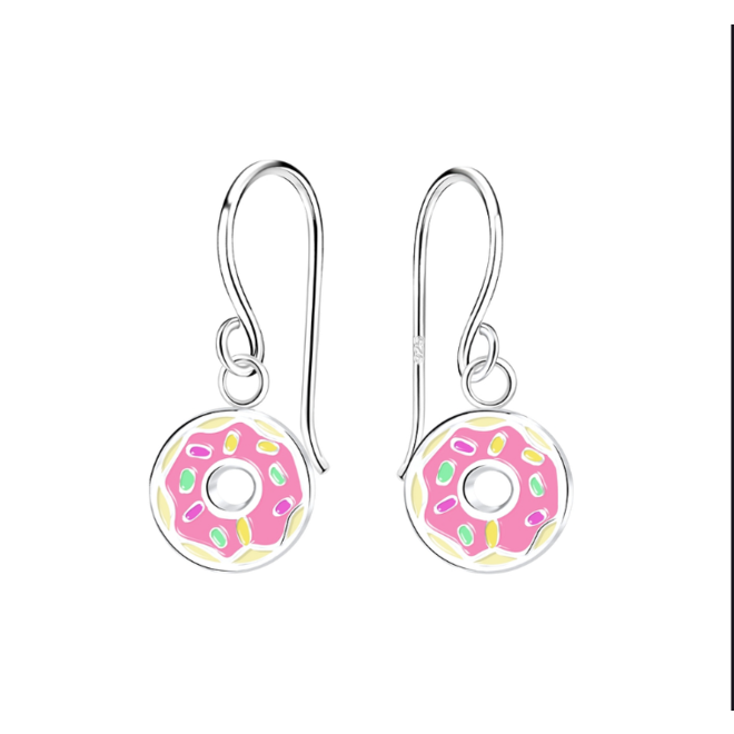 zilveren donut oorhangers met email klein, speels en om van te watertanden