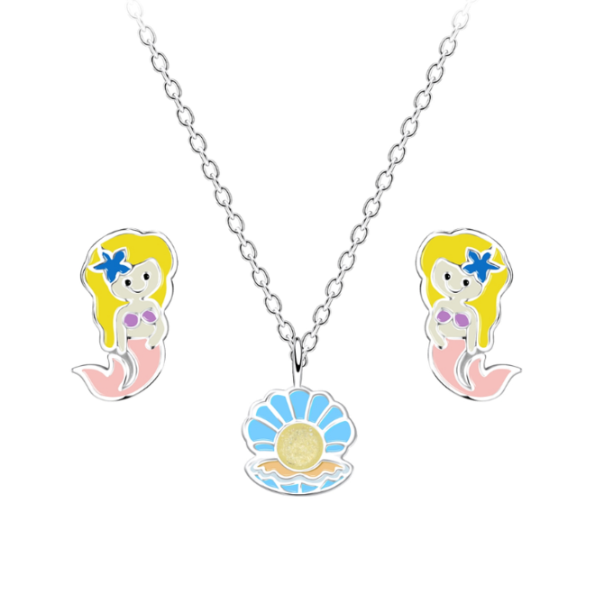 Zilveren Zeemeermin Ketting en Oorstekers Set – 925 Sterling Zilver
