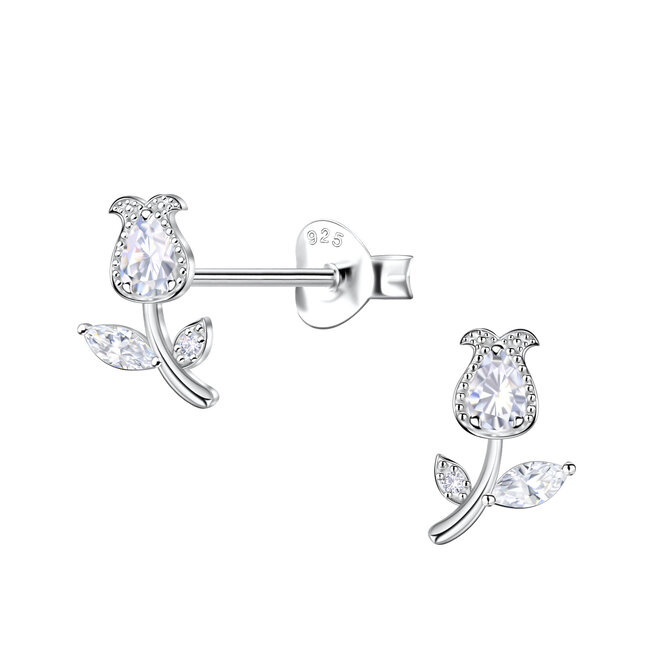 Zilveren Tulp Oorstekers met Zirkonia – 925 Sterling Zilver