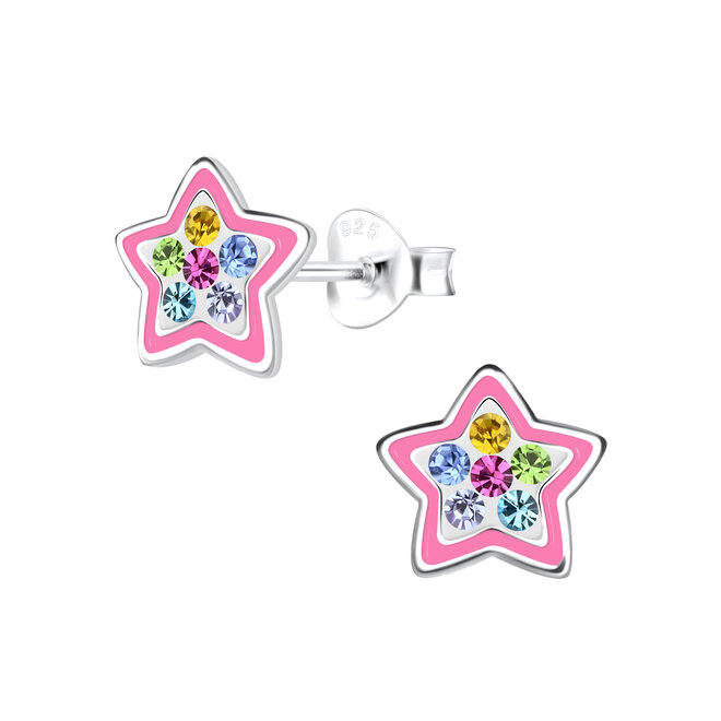 Zilveren Ster Oorstekers met Kristal – 925 Sterling Zilver