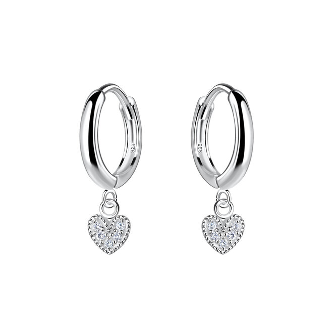 Zilveren Huggie Hoops met Hartbedel – 925 Sterling Zilver