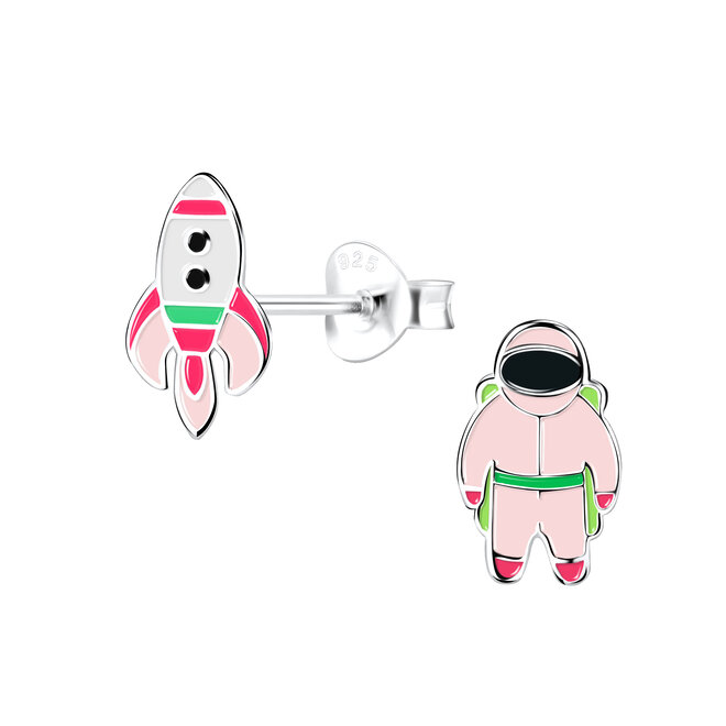Zilveren Raket & Astronaut Oorstekers – 925 Sterling Zilver