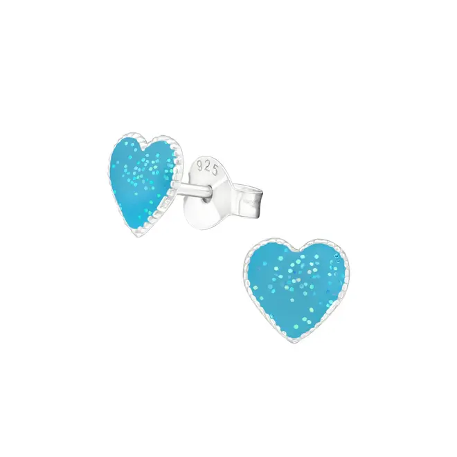 Zilveren kinderoorbellen: Hart met glitter