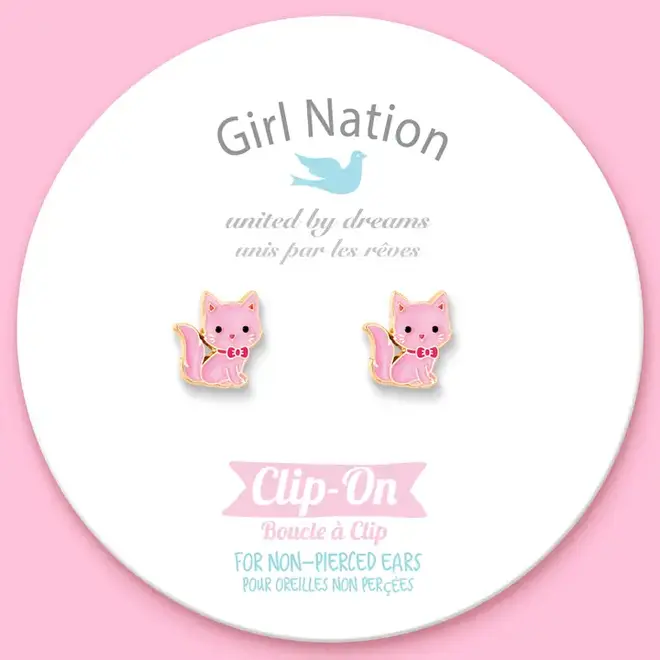 Clip on oorbellen: Pink kitty