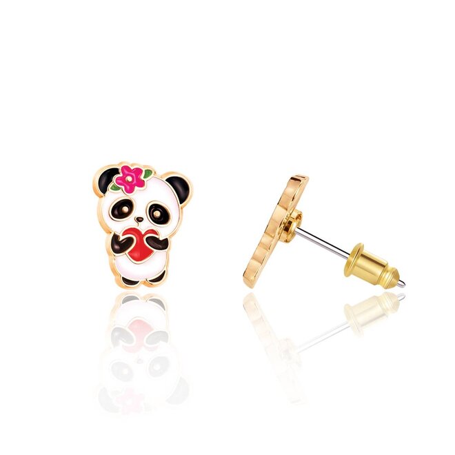 Schattige panda-oorstekers van Girl Nation met hartjes, handbeschilderd en hypoallergeen.