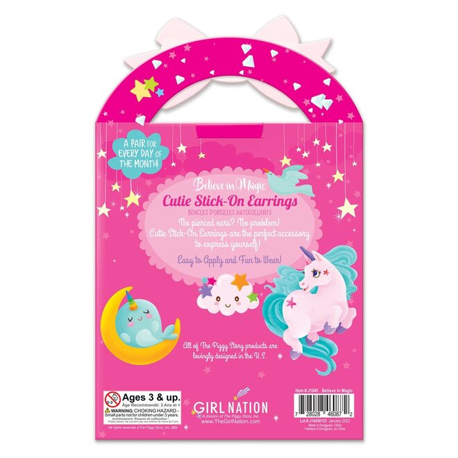 Stick on oorbellen: Thema eenhoorn - believe in magic
