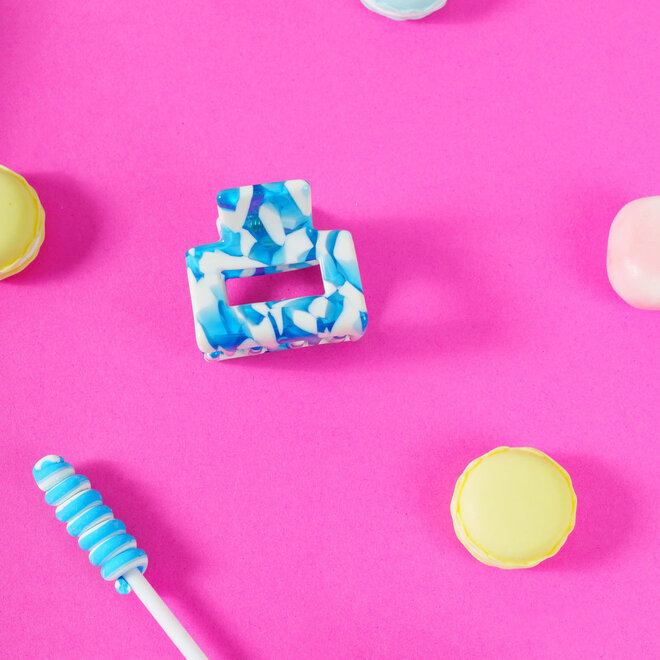 Mini Viv Kleine vierkante clip Blauw wit gestreept