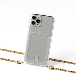 Transparent case with card holder and gold colored chain