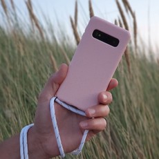 Sustainable pink case with coard (white silver stripes)