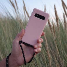 Duurzame telefoontas roze met koord (black and gold)