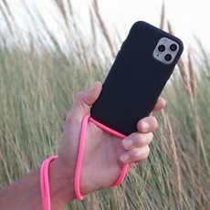 Sustainable black case with cord  (neon pink)