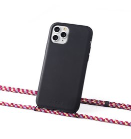 Sustainable black case with cord  (camouflage aubergine)