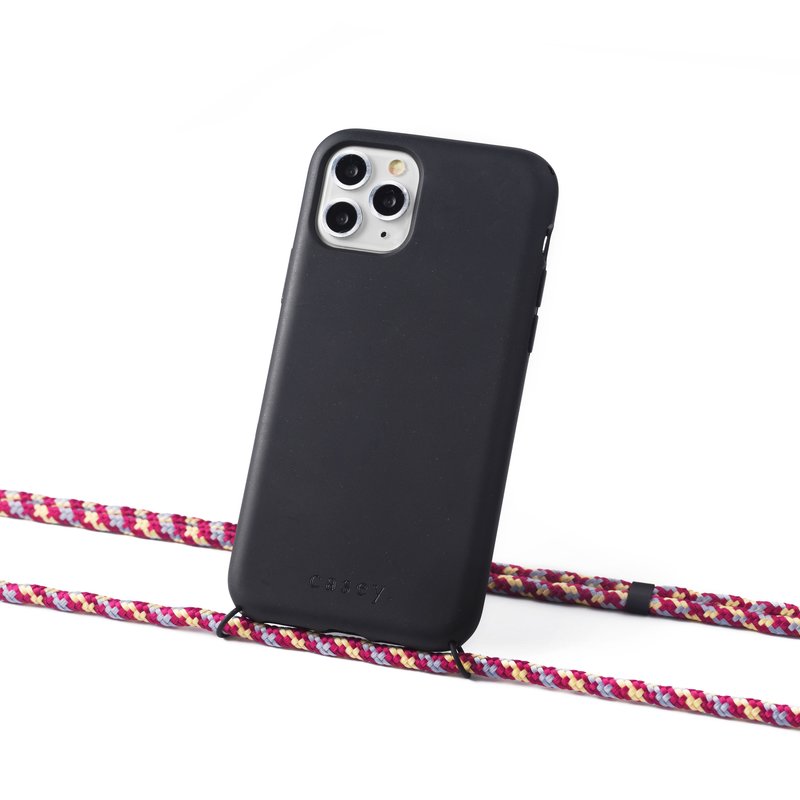 Sustainable black case with cord  (camouflage aubergine)