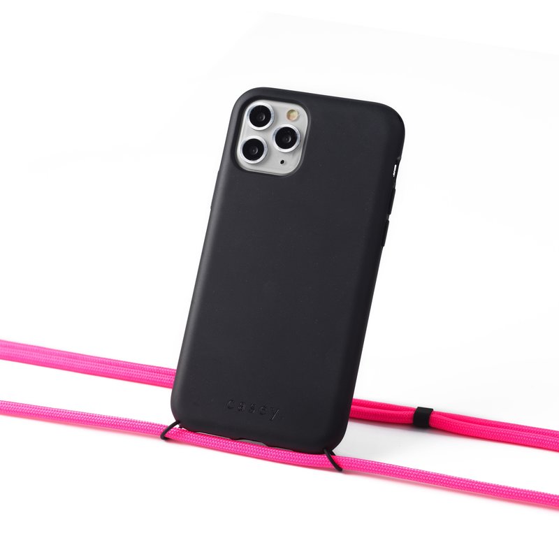 Sustainable black case with cord  (neon pink)