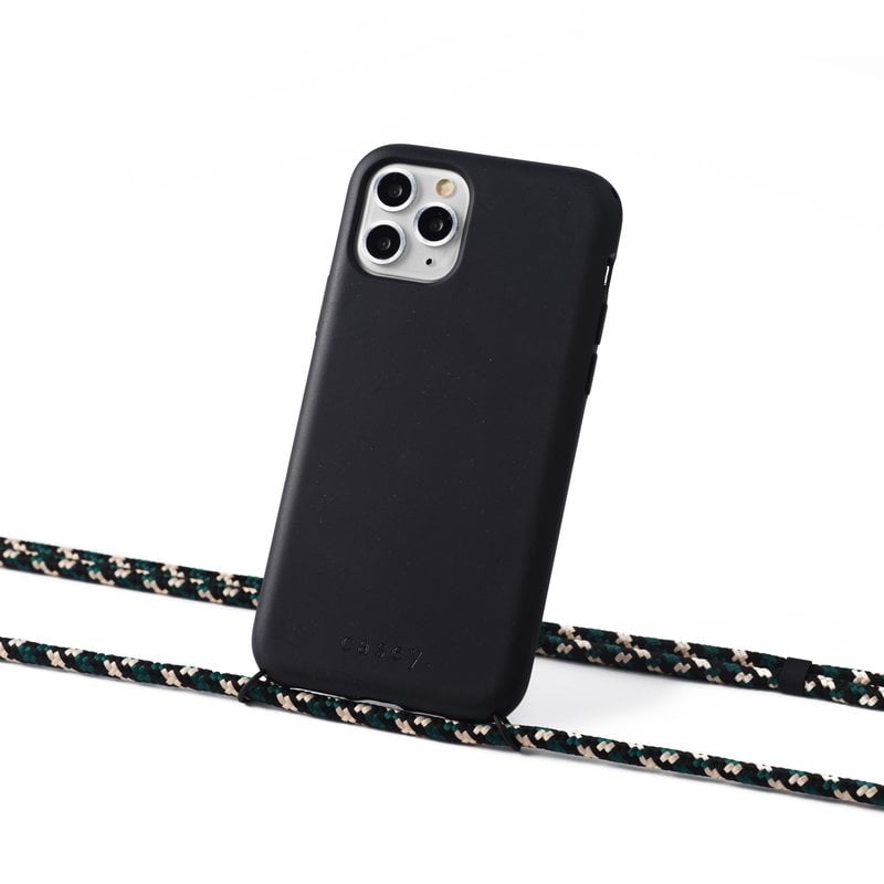 Sustainable black case with cord  (camouflage crocodile)