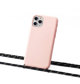 Duurzame telefoontas roze met koord (black and gold)