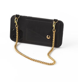 Black phoneclutch with short golden chain