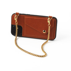 Bruine telefoonclutch met leren band en korte ketting