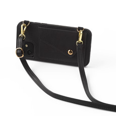 Zwarte telefoonclutch met leren band en korte ketting