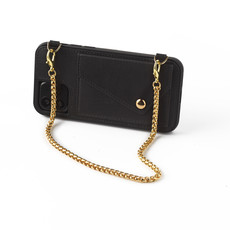 Zwarte telefoonclutch met leren band en korte ketting