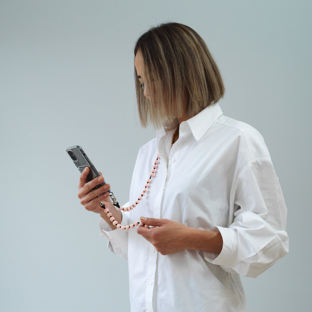 Transparante telefoontas met kaarthouder en duurzame prayer beads