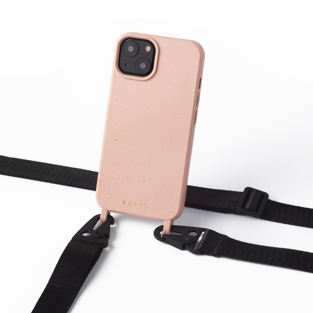 Sustainable nude case with built-in rings and black lanyard