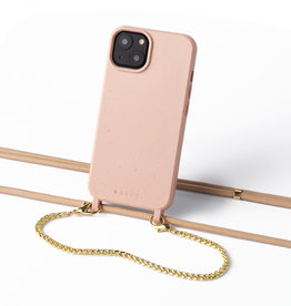 Sustainable nude case with cord and golden necklace