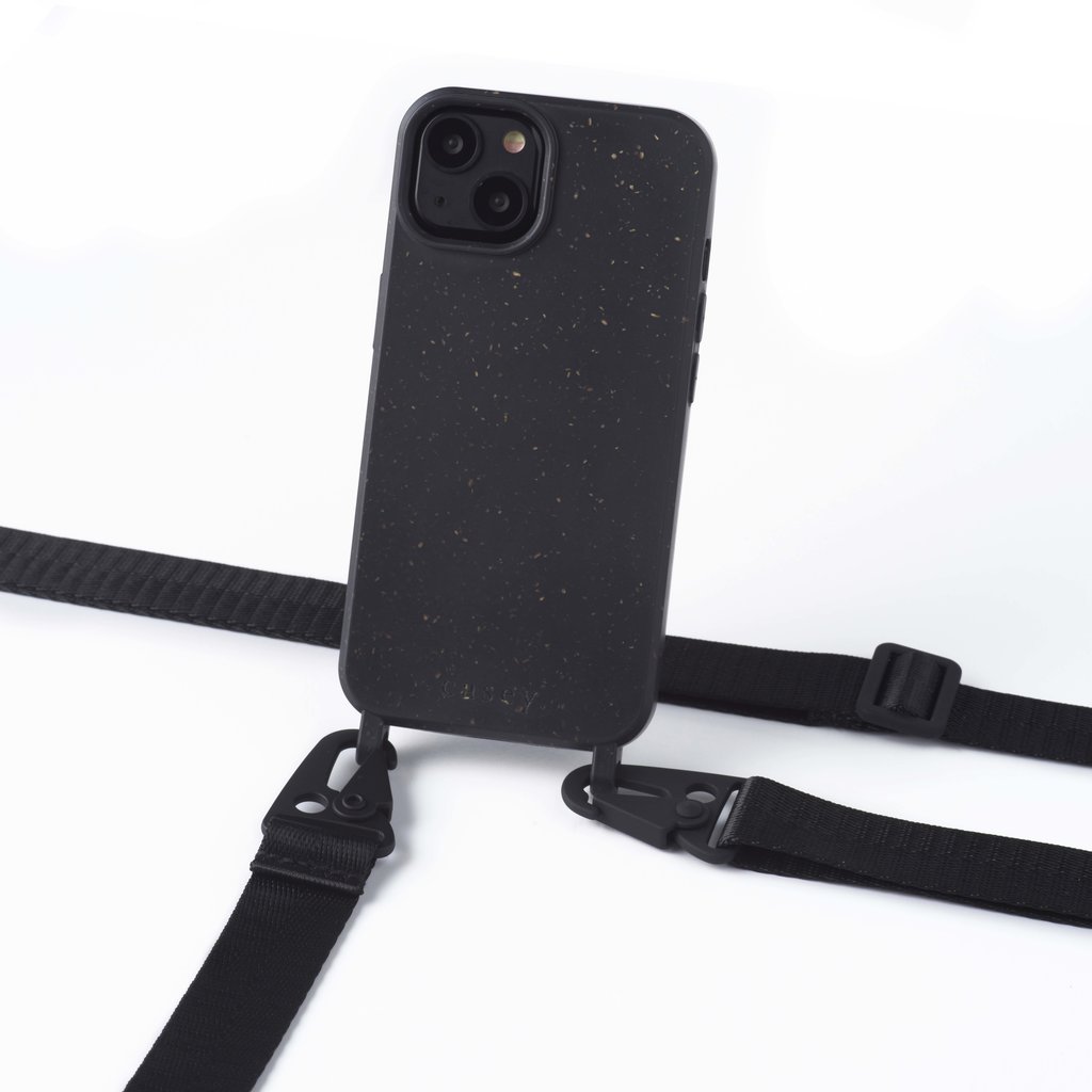 Sustainable black case with ears and lanyard (black)