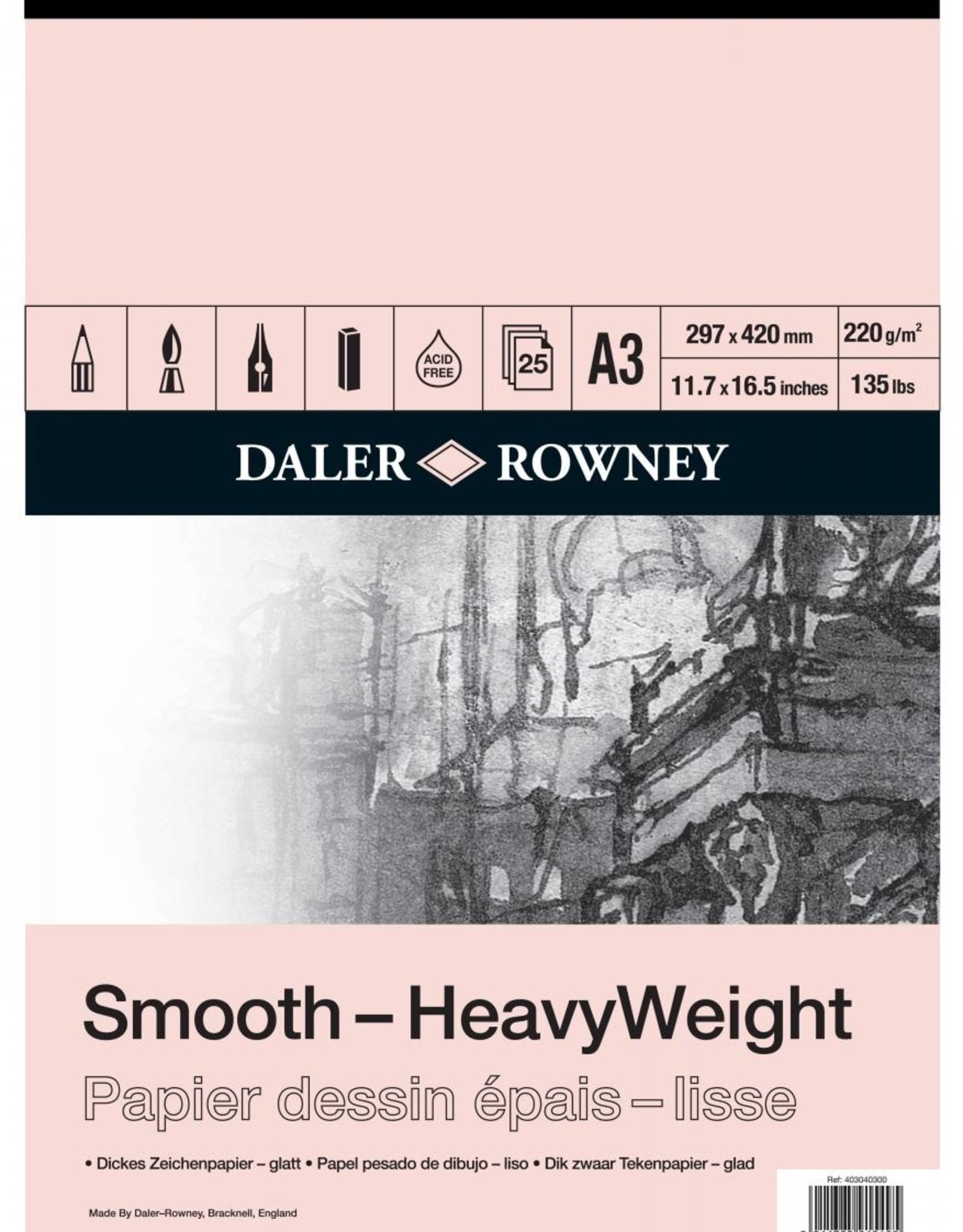 Daler-Rowney Blok Tekenpapier A4 Daler-Rowney Glad Heavy Weight Smooth 220 grs 25 vel - Copy