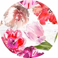 Oilcloth round tulips - 160cm