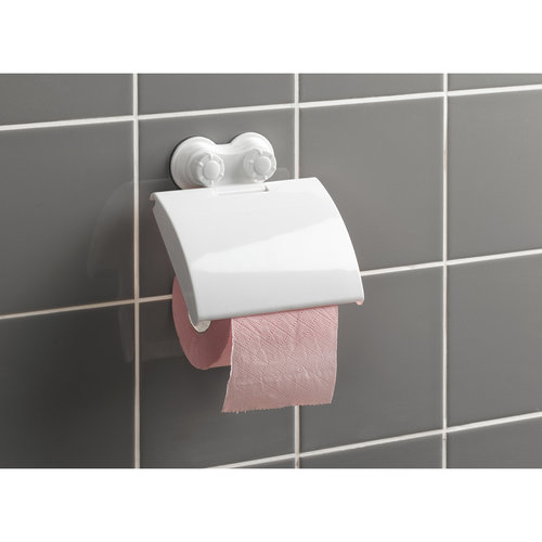 Toiletrolhouder kunststof met 2 zuignappen wit
