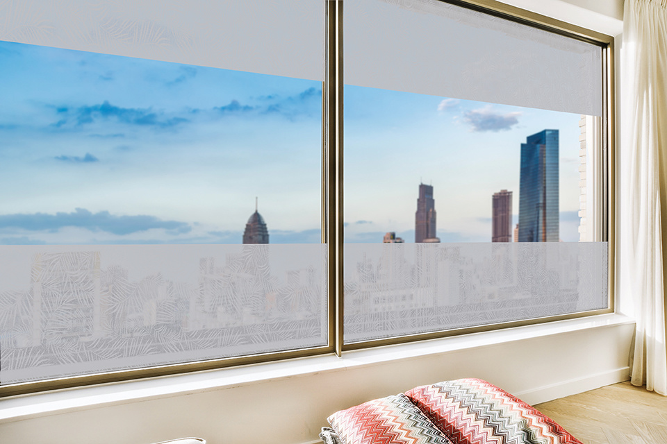 Fensterfolie statisch-durchlässig Textil Palmen grau 46cm x 20m