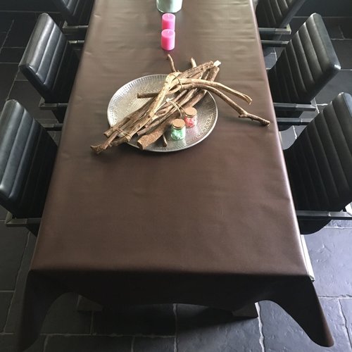 Coated table linen – chocolate brown, 160 cm wide