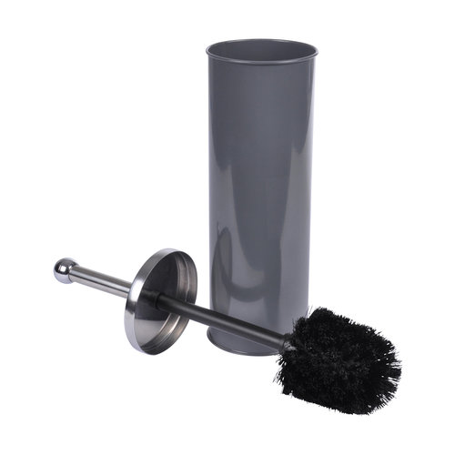 Brosse de toilette dans un support métallique gris