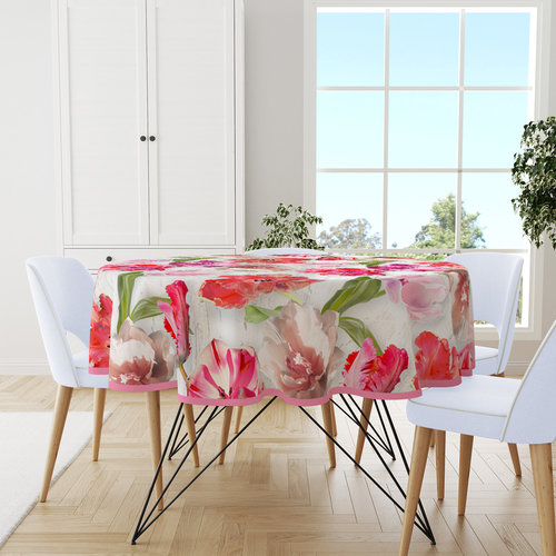 Oilcloth round tulips - 160cm