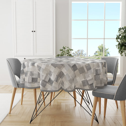 Oilcloth round blockies - grey 160cm