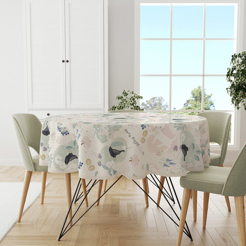 Oilcloth round birds 160cm