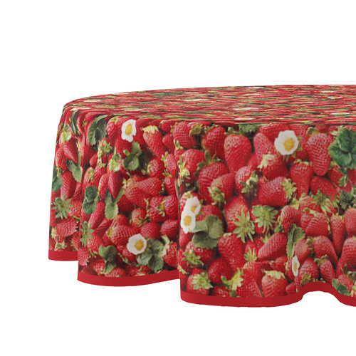 Toile cirée ronde 160cm Fraises